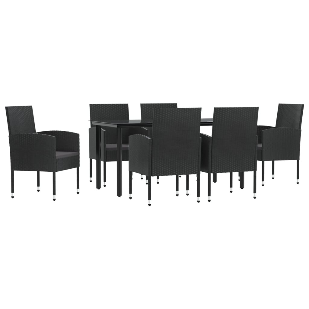 Set da Pranzo da Giardino 7 pz Nero in Polyrattan e Acciaio