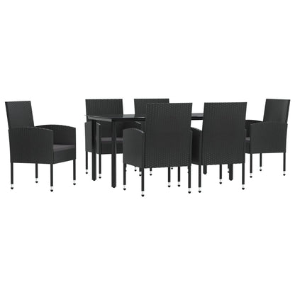 Set da Pranzo da Giardino 7 pz Nero in Polyrattan e Acciaio