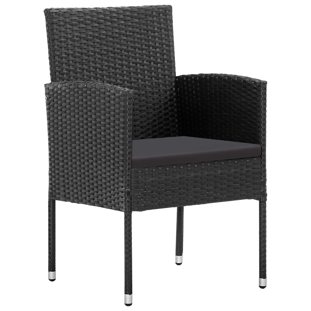 Set da Pranzo da Giardino 7 pz Nero in Polyrattan e Acciaio
