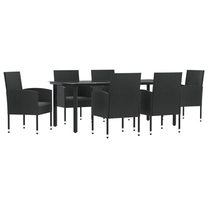 Set da Pranzo da Giardino 7 pz Nero in Polyrattan e Acciaio