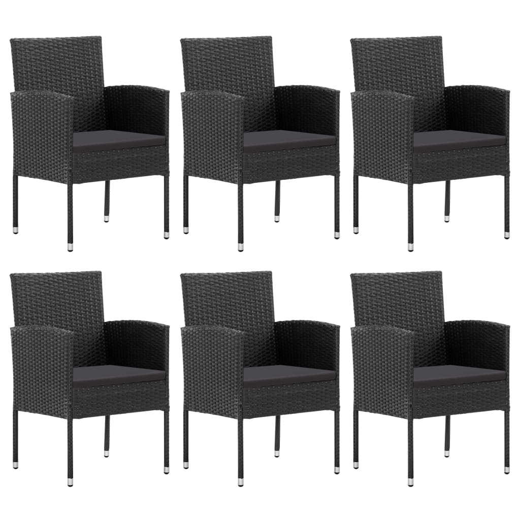 Set da Pranzo da Giardino 7 pz Nero in Polyrattan e Acciaio