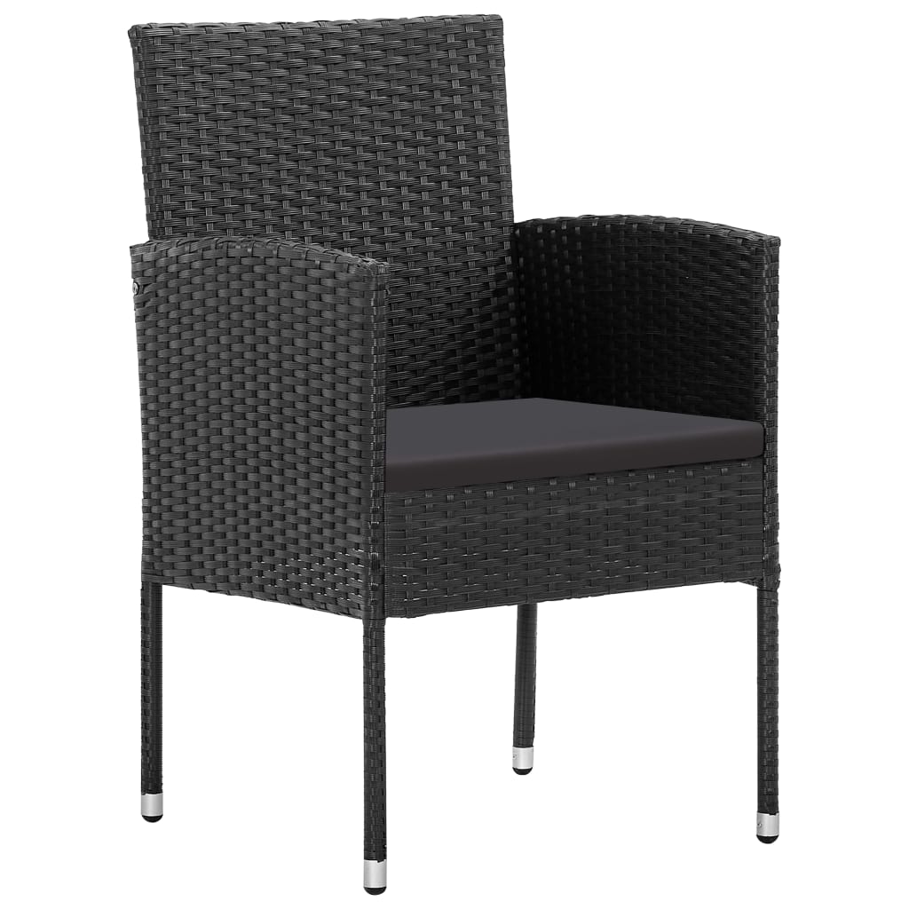 Set da Pranzo da Giardino 7 pz Nero in Polyrattan e Acciaio