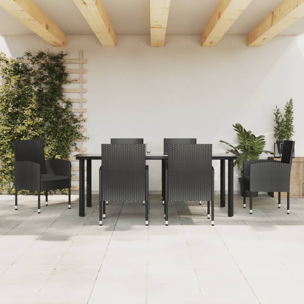 Set da Pranzo da Giardino 7 pz Nero in Polyrattan e Acciaio