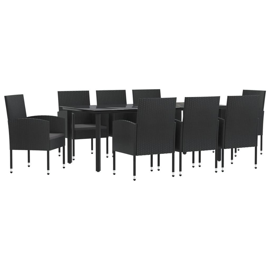Set da Pranzo da Giardino 9 pz Nero in Polyrattan e Acciaio