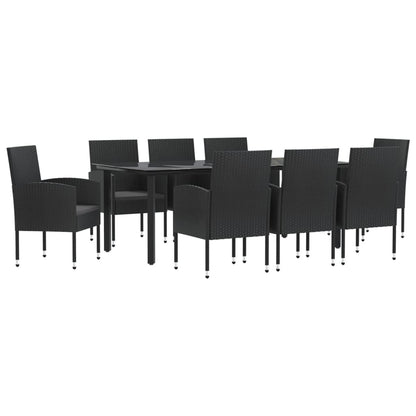 Set da Pranzo da Giardino 9 pz Nero in Polyrattan e Acciaio
