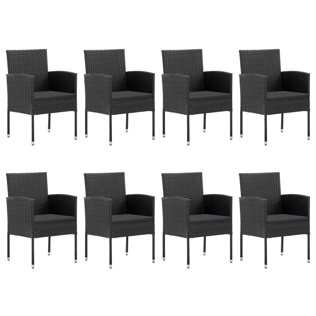 Set da Pranzo da Giardino 9 pz Nero in Polyrattan e Acciaio