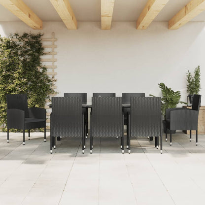 Set da Pranzo da Giardino 9 pz Nero in Polyrattan e Acciaio
