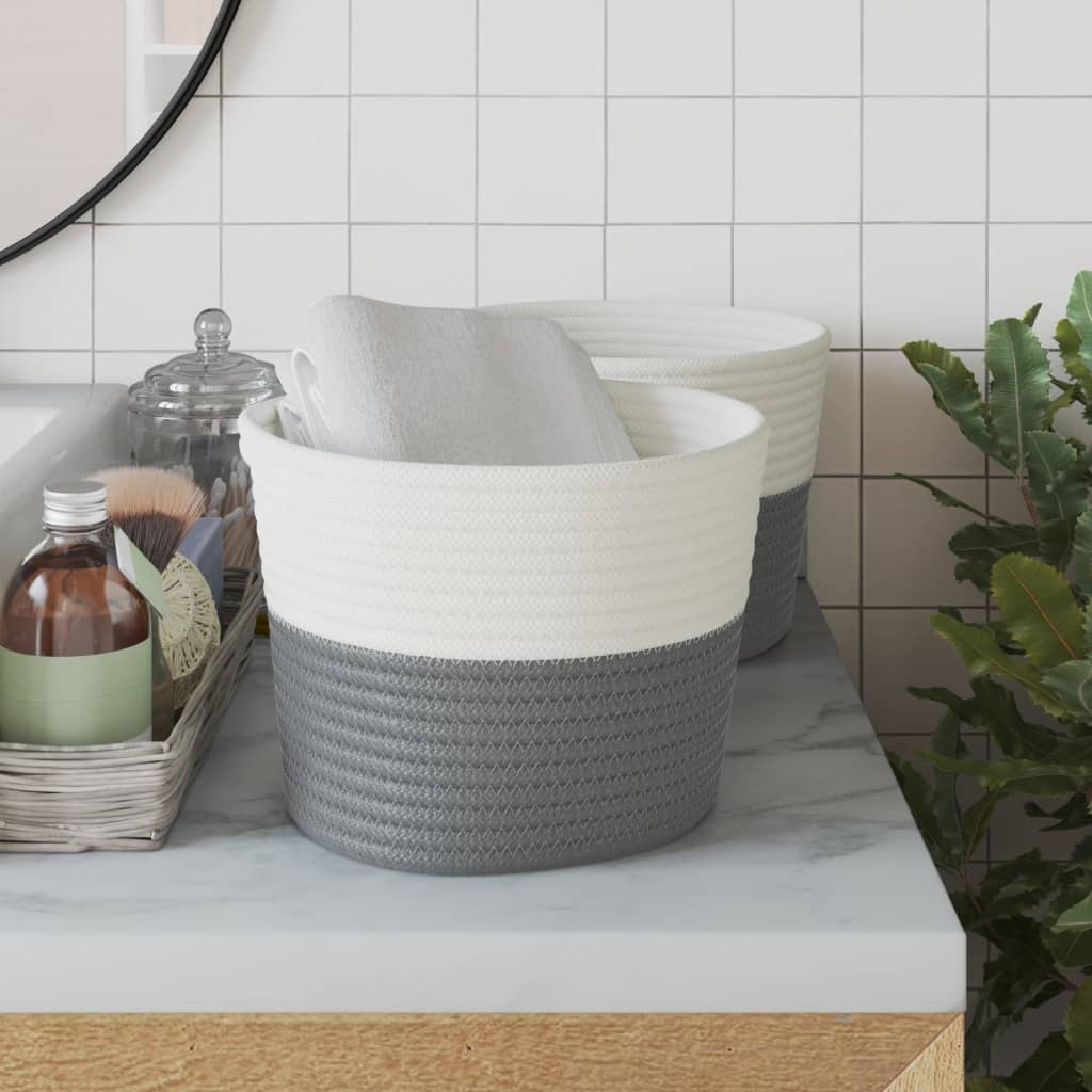 Cestini Portaoggetti 2pz Grigio e Bianco Ã˜24x18 cm in Cotone