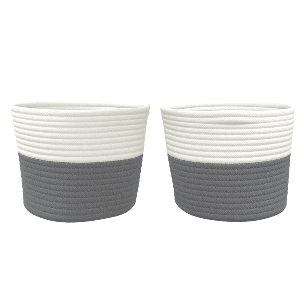 Cestini Portaoggetti 2pz Grigio e Bianco Ã˜24x18 cm in Cotone