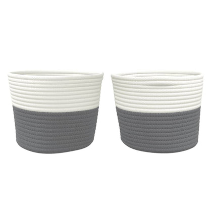 Cestini Portaoggetti 2pz Grigio e Bianco Ã˜24x18 cm in Cotone