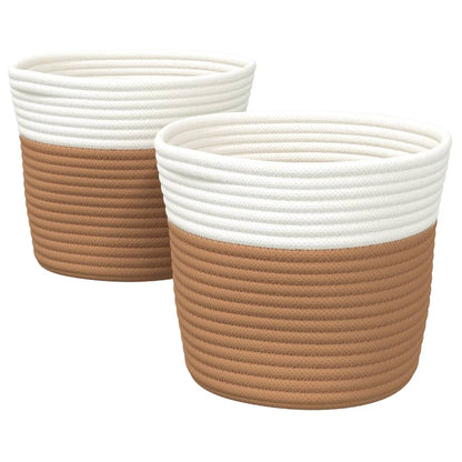 Cestini Portaoggetti 2pz Marrone e Bianco Ã˜24x18 cm in Cotone