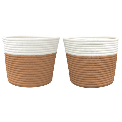 Cestini Portaoggetti 2pz Marrone e Bianco Ã˜24x18 cm in Cotone