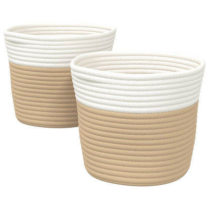 Cestini Portaoggetti 2pz Beige e Bianco Ã˜24x18 cm in Cotone