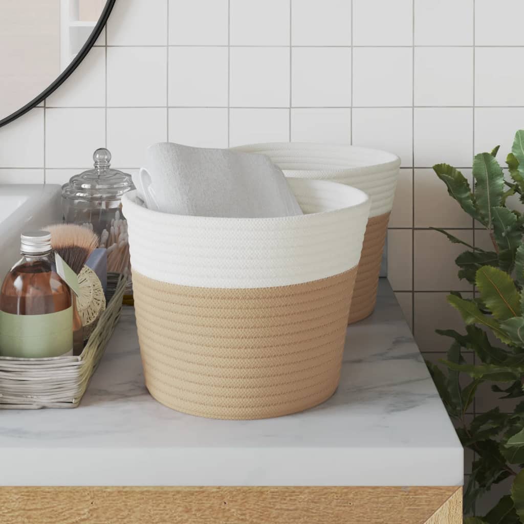 Cestini Portaoggetti 2pz Beige e Bianco Ã˜24x18 cm in Cotone