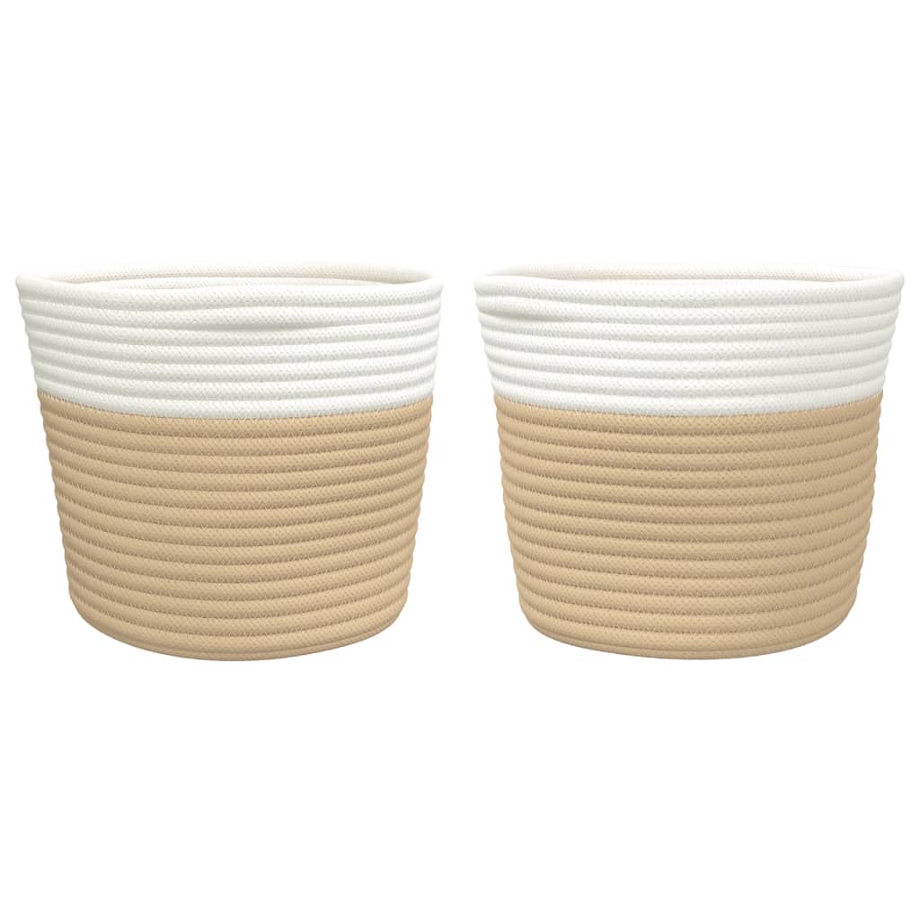 Cestini Portaoggetti 2pz Beige e Bianco Ã˜24x18 cm in Cotone