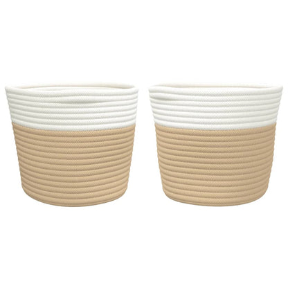 Cestini Portaoggetti 2pz Beige e Bianco Ã˜24x18 cm in Cotone