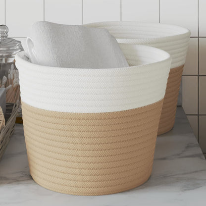 Cestini Portaoggetti 2pz Beige e Bianco Ã˜24x18 cm in Cotone