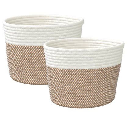 Cestini Portaoggetti 2pz Marrone e Bianco Ã˜24x18 cm in Cotone