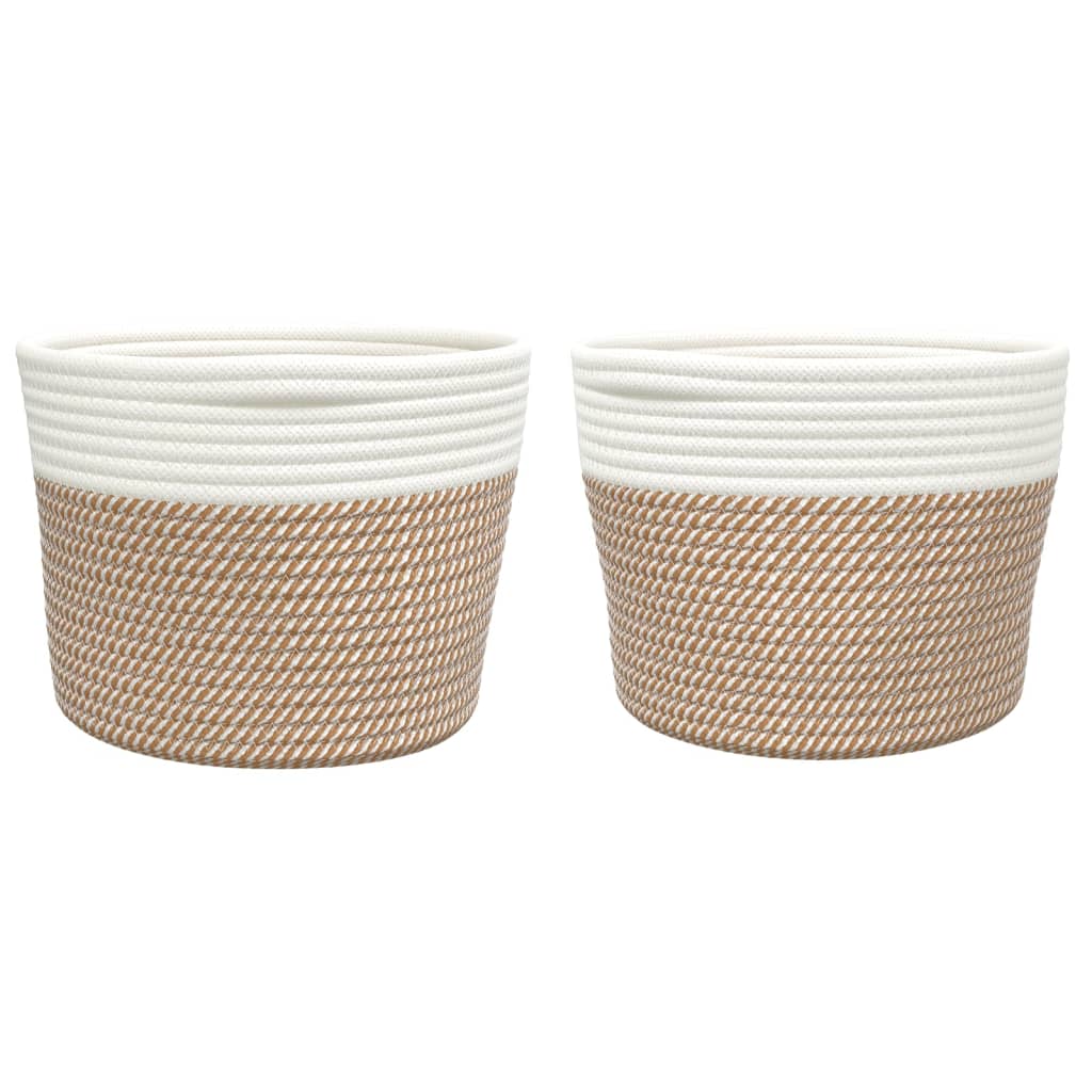 Cestini Portaoggetti 2pz Marrone e Bianco Ã˜24x18 cm in Cotone