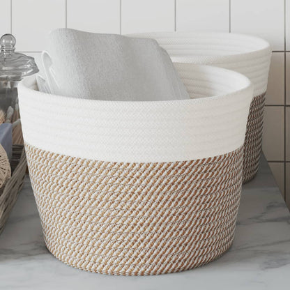 Cestini Portaoggetti 2pz Marrone e Bianco Ã˜24x18 cm in Cotone
