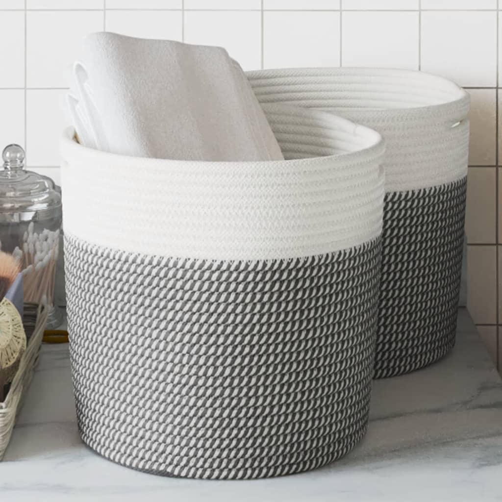 Cestini Portaoggetti 2pz Grigio e Bianco Ã˜28x28 cm in Cotone