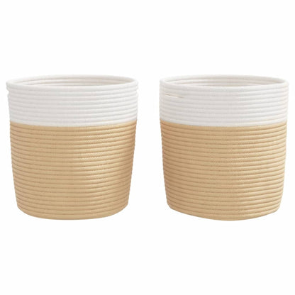 Cestini Portaoggetti 2pz Beige e Bianco Ã˜28x28 cm in Cotone