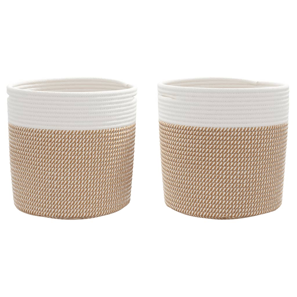 Cestini Portaoggetti 2pz Marrone e Bianco Ã˜28x28 cm in Cotone