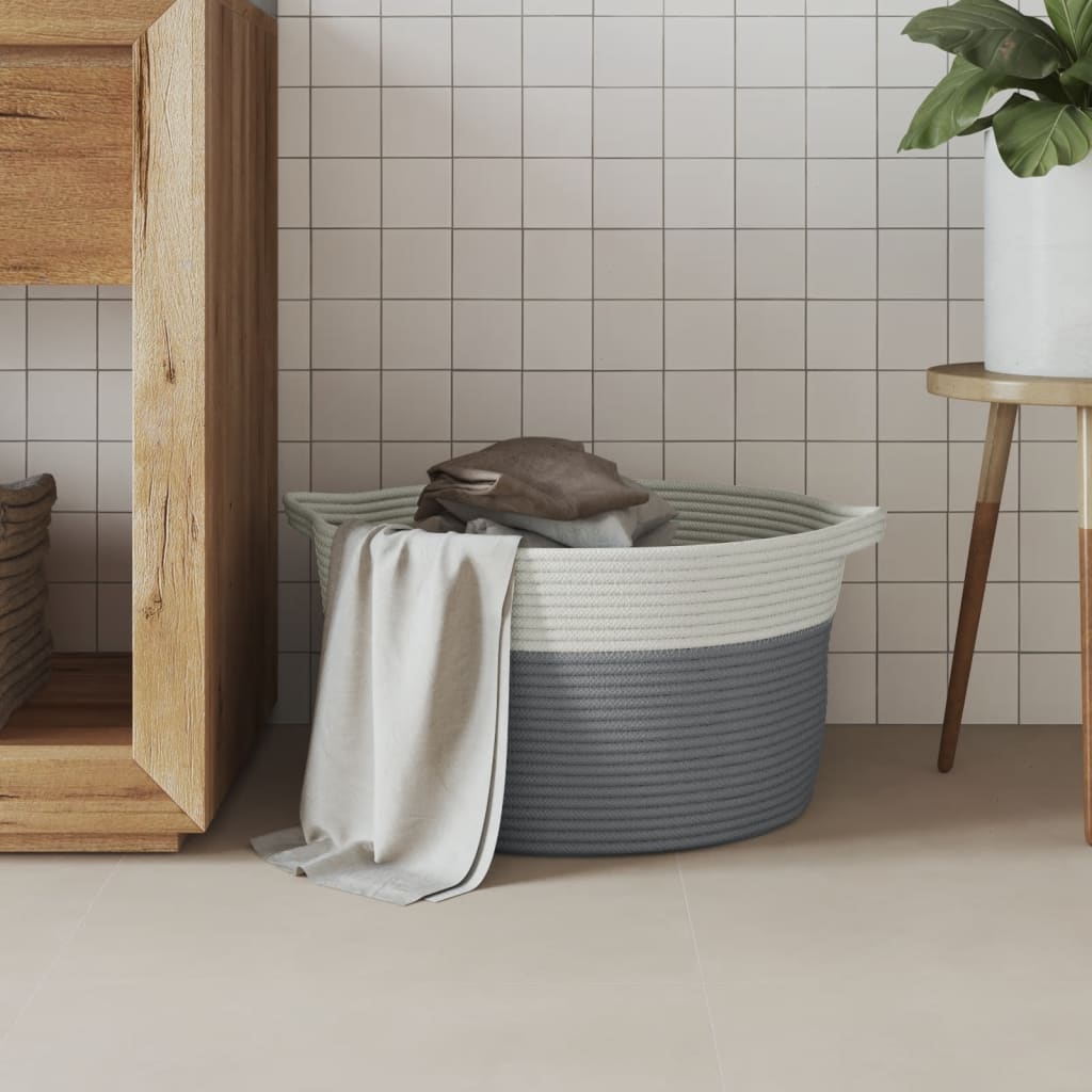 Cestino Portaoggetti Grigio e Bianco Ã˜40x25 cm in Cotone