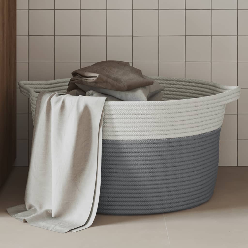 Cestino Portaoggetti Grigio e Bianco Ã˜40x25 cm in Cotone