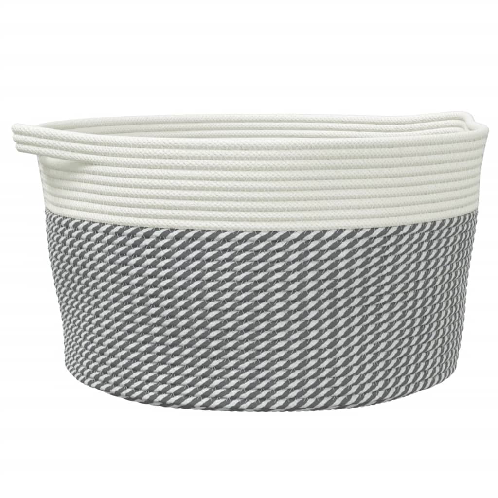 Cestino Portaoggetti Grigio e Bianco Ã˜40x25 cm in Cotone