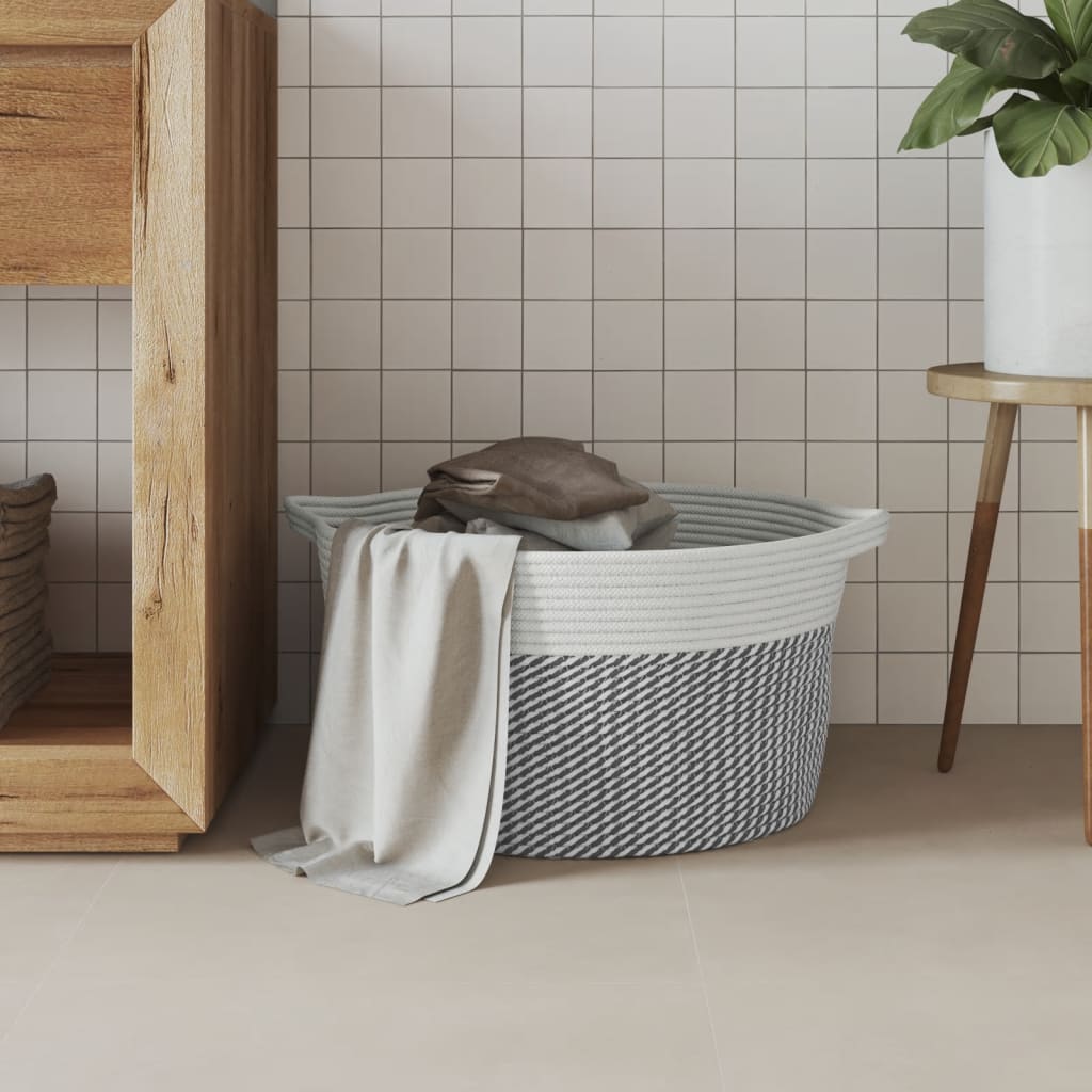 Cestino Portaoggetti Grigio e Bianco Ã˜40x25 cm in Cotone