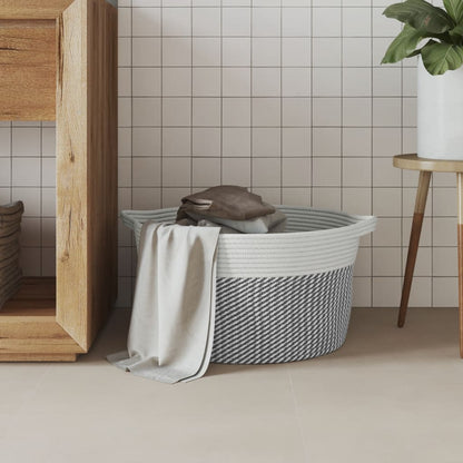 Cestino Portaoggetti Grigio e Bianco Ã˜40x25 cm in Cotone