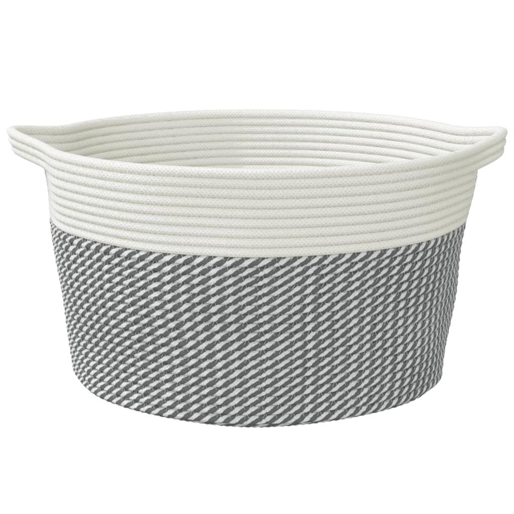 Cestino Portaoggetti Grigio e Bianco Ã˜40x25 cm in Cotone