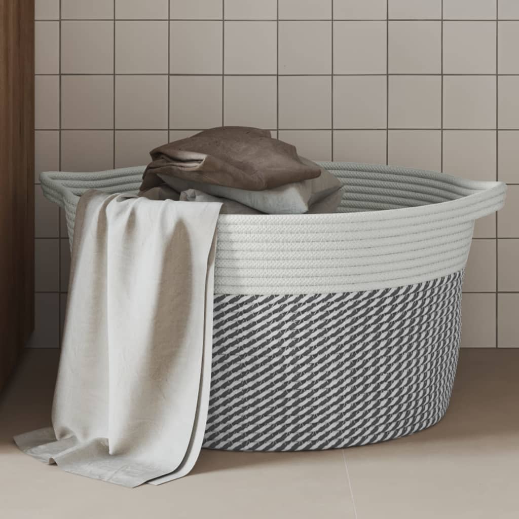 Cestino Portaoggetti Grigio e Bianco Ã˜40x25 cm in Cotone