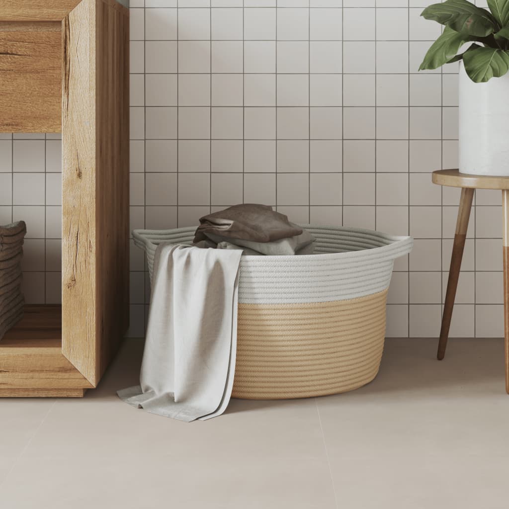 Cestino Portaoggetti Beige e Bianco Ã˜40x25 cm in Cotone