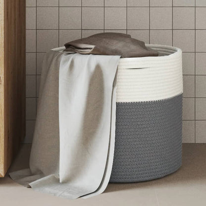 Cestino Portaoggetti Grigio e Bianco Ã˜40x35 cm in Cotone