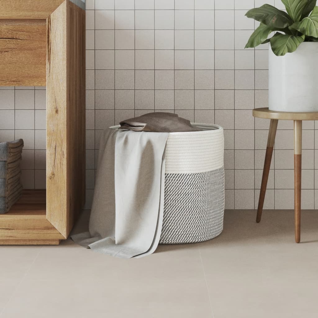 Cestino Portaoggetti Grigio e Bianco Ã˜40x35 cm in Cotone