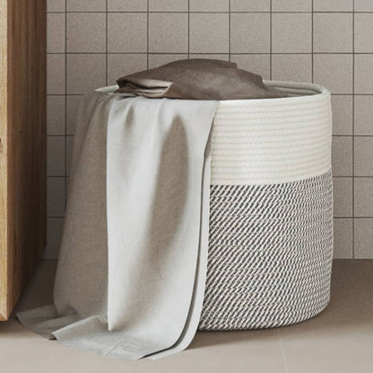 Cestino Portaoggetti Grigio e Bianco Ã˜40x35 cm in Cotone