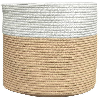 Cestino Portaoggetti Beige e Bianco Ã˜40x35 cm in Cotone