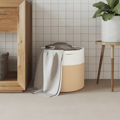 Cestino Portaoggetti Beige e Bianco Ã˜40x35 cm in Cotone