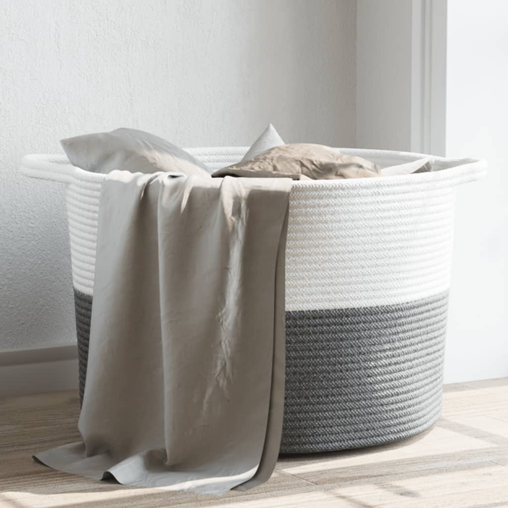 Cesto per Biancheria Grigio e Bianco Ã˜55x36 cm in Cotone
