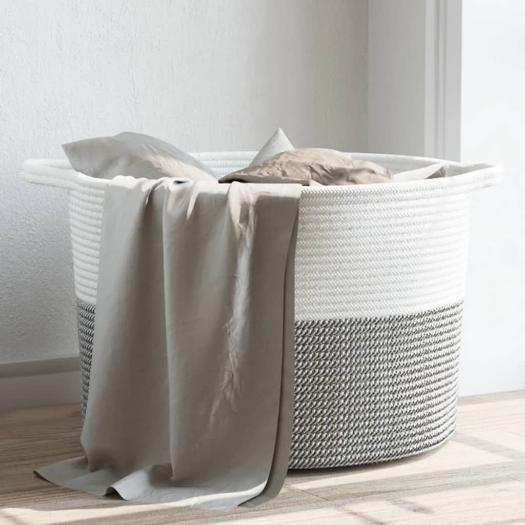 Cesto per Biancheria Grigio e Bianco Ã˜55x36 cm in Cotone