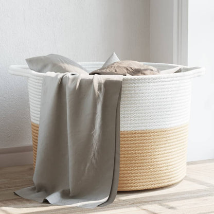 Cesto per Biancheria Beige e Bianco Ã˜55x36 cm in Cotone