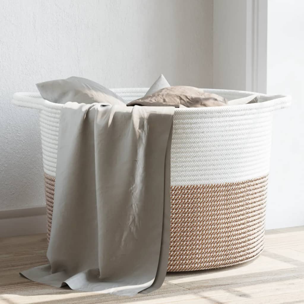 Cesto per Biancheria Marrone e Bianco Ã˜55x36 cm in Cotone