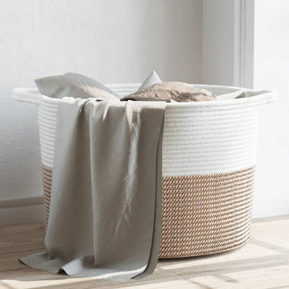 Cesto per Biancheria Marrone e Bianco Ã˜55x36 cm in Cotone