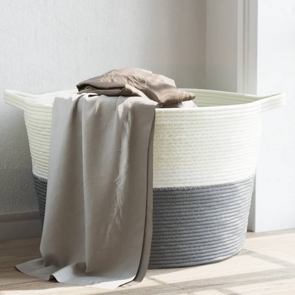 Cesto per Biancheria Grigio e Bianco Ã˜60x36 cm in Cotone