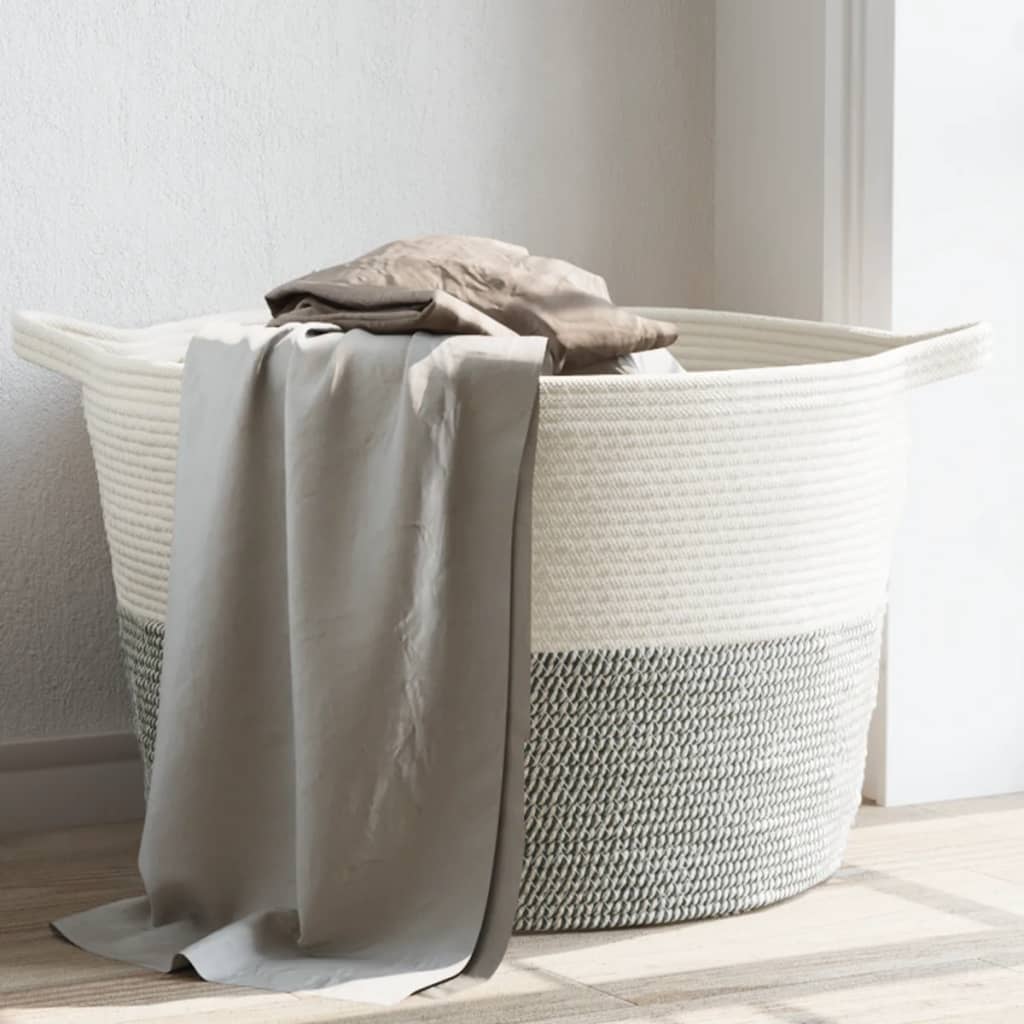 Cesto per Biancheria Grigio e Bianco Ã˜60x36 cm in Cotone