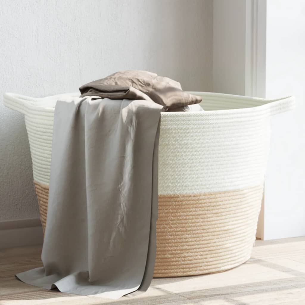 Cesto per Biancheria Beige e Bianco Ã˜60x36 cm in Cotone