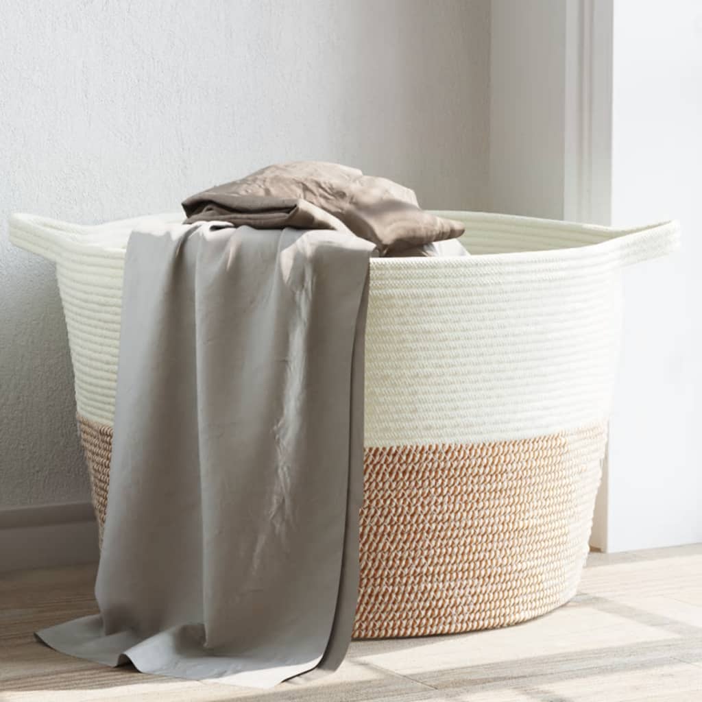 Cesto per Biancheria Marrone e Bianco Ã˜60x36 cm in Cotone