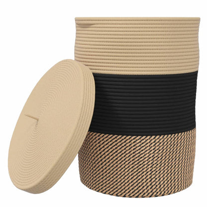 Cestino Portaoggetti con Coperchio Nero e Beige Ã˜37x50cm Cotone